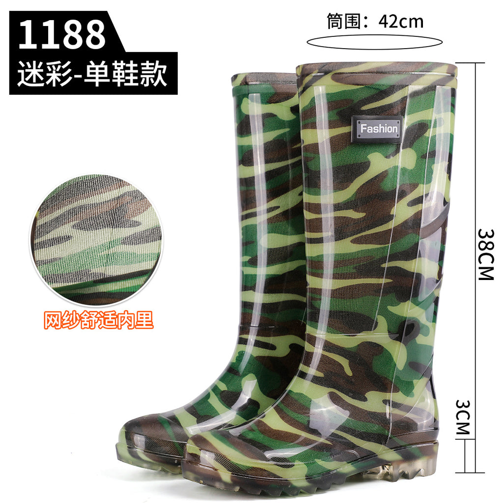 Men's Gray Plain Rain Boots, Labor Protection Boots, High Rain Boots, Protective Long-Tube Men's Water Shoes, Outdoor Camouflage Water Boots, Rubber Boots