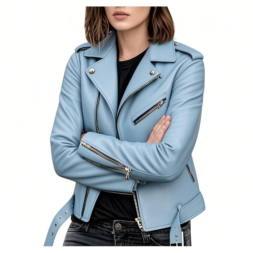 Spring and Autumn Plus-Size Women's Short Leather Jacket, European and American Style Biker Jacket, Slim-Fit Winter Pu Leather Jacket for Women