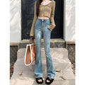 Raw Hem Pear-Shaped Body Shape Flared Jeans for Women, Spring and Autumn Design, 2025 New High-Waisted Slimming Raw Hem Bootcut Pants