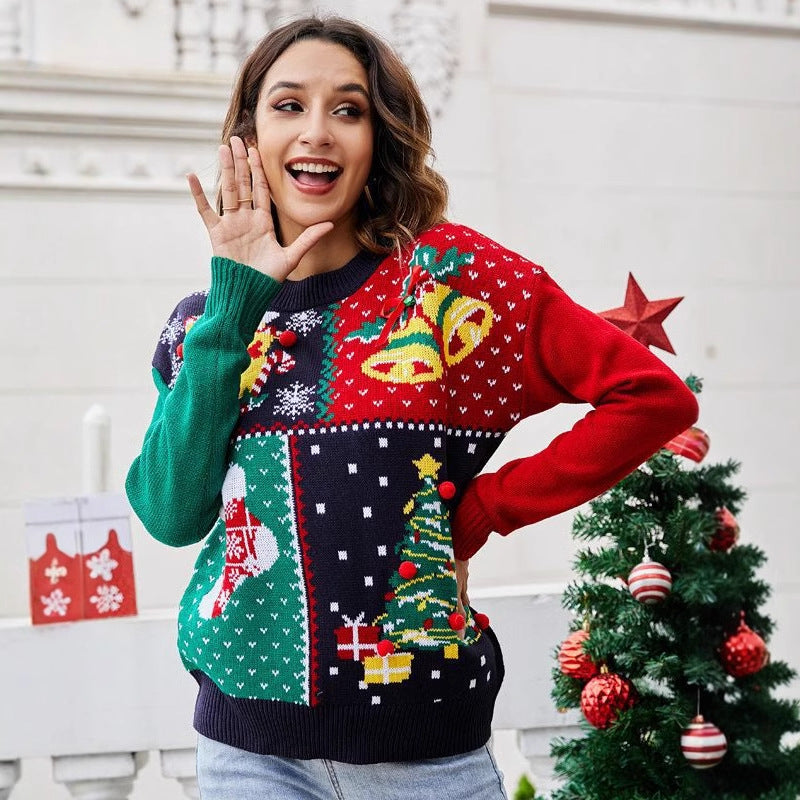 Amazon Explosions 2023 European and American Women's Little Snowflake Christmas Sweater Christmas Tree Pullover Knitted Sweater Christmas Clothes