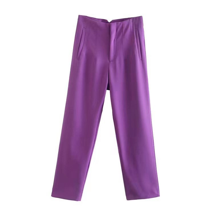 Women's Trousers European and American Amazon Cross-Border New Slim Fit Solid Color Pleated Micro-Elastic Formal Straight Pants Casual Pants