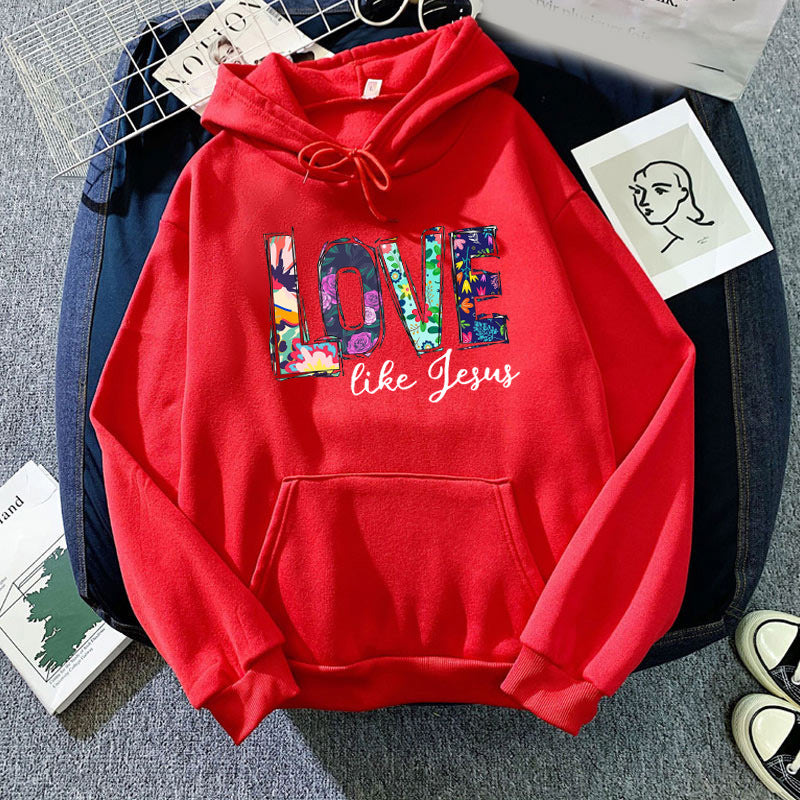 Foreign trade cross-border gradient pattern LOVE LIKE printed hooded hoodie autumn and winter European and American men's and women's tops