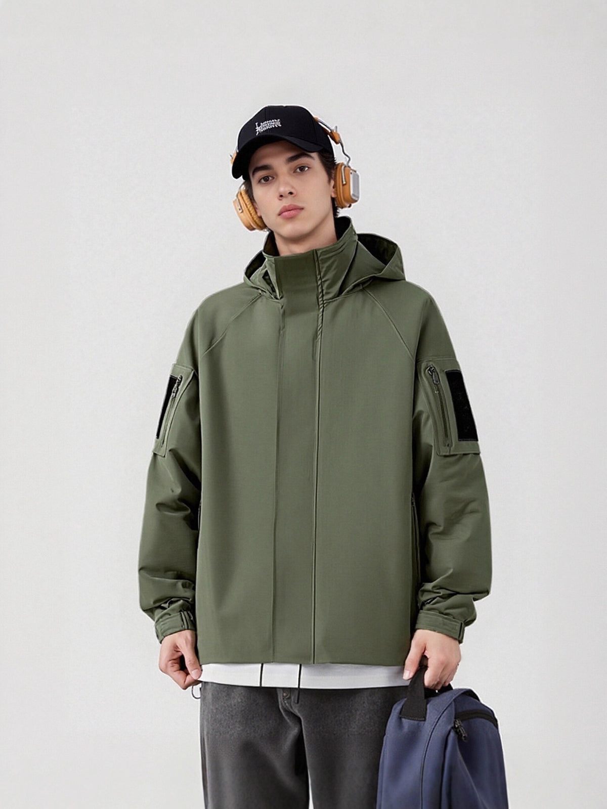 2025 Spring and Autumn New Hong Kong Style Live Broadcast Fake Two-Piece Jacket Men's Trendy Handsome Ins Hooded Windbreaker Jacket Men