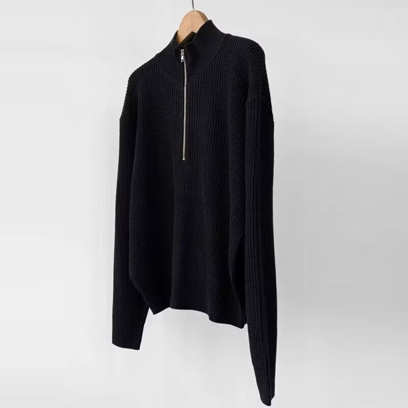 Autumn and Winter Casual Loose-Fitting Regular Half-Turtleneck Zipper Knitwear Men's American-Style Long-Sleeved Knitwear Solid Color Knitwear