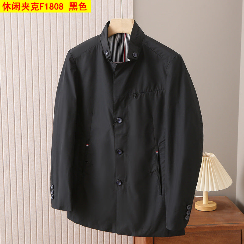 Middle-aged men's windbreaker spring and autumn thin stand collar single-breasted mid-length casual jacket coat men's F1808