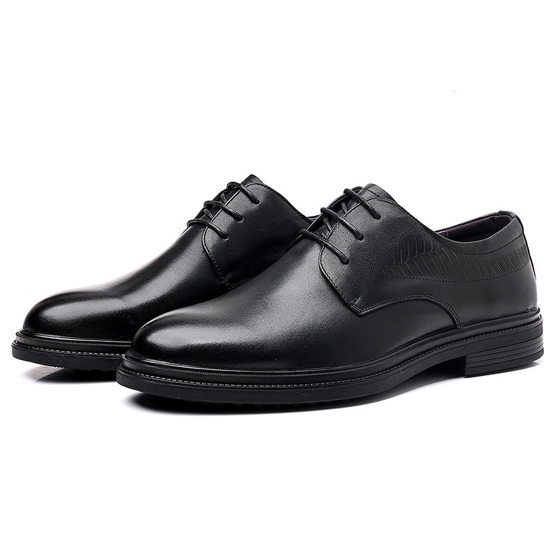 Men's Leather Shoes, Business Formal Wear, Genuine Leather Casual Shoes, Men's Black British Style Height-Increasing Versatile Work and Wedding Shoes