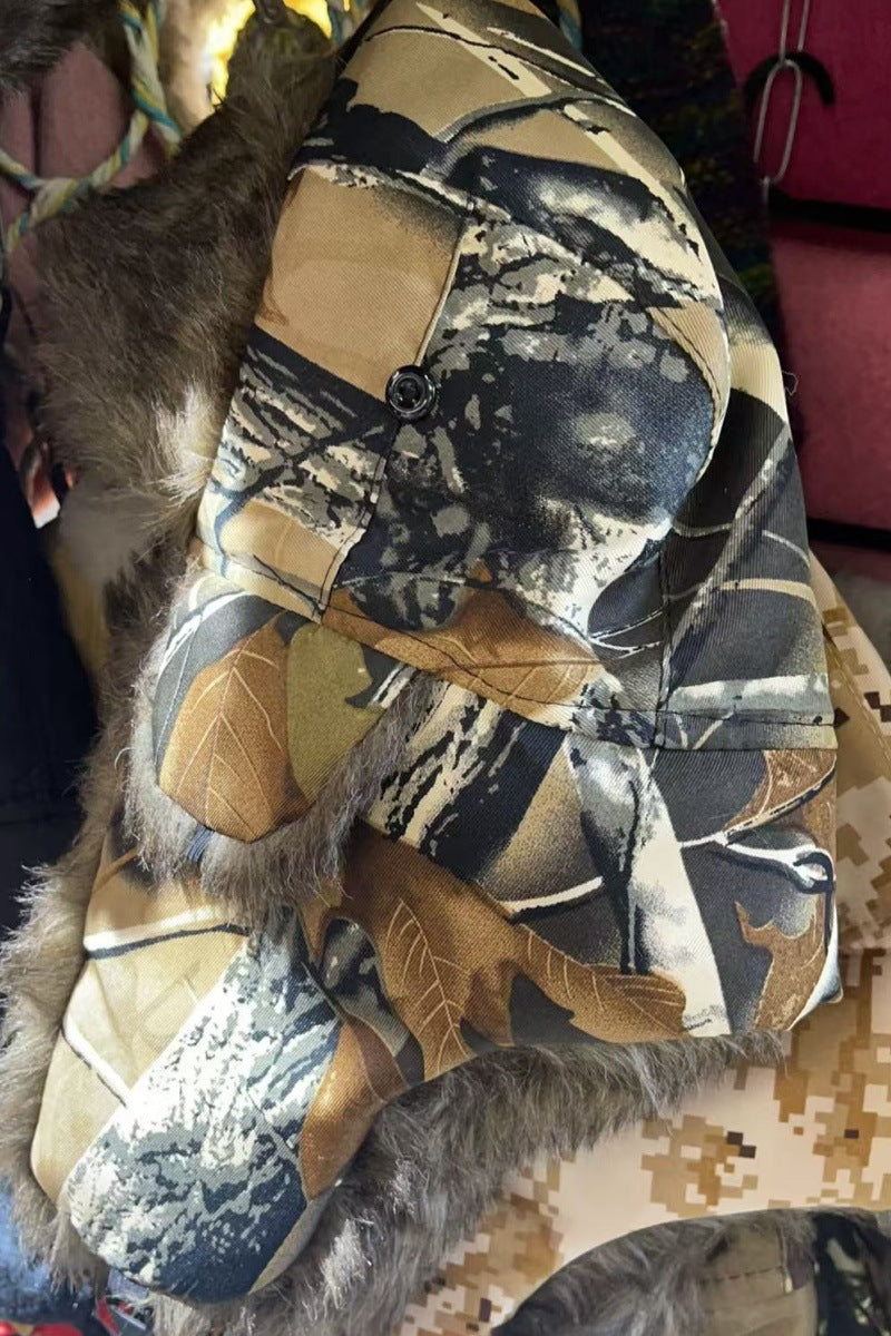 Autumn and Winter Camouflage Lei Feng Hats for Men and Women, Outdoor Cycling Windproof and Cold-Proof Ski Hats, Thickened Ear Protection Hats, Cross-Border