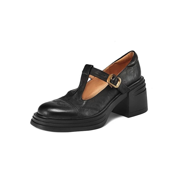 Washed Leather, Very Comfortable ~ New Soft Leather Shoes for Women, Thick Heels, Thick Soles, Mary Jane Shoes, Small Leather Shoes, French High Heels