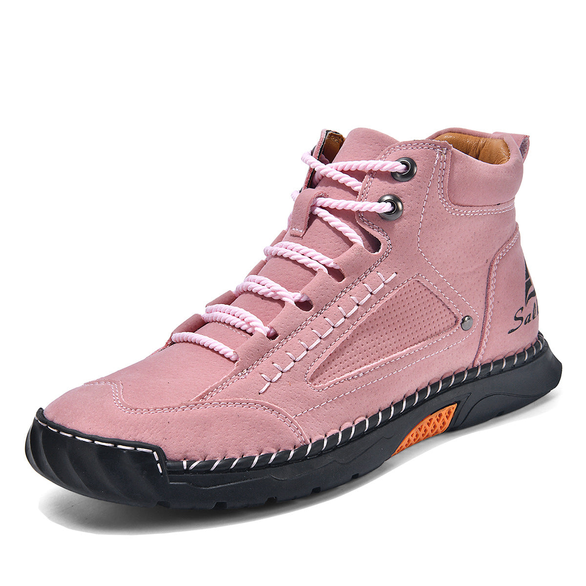 Cross-Border Plus-Size Men's Pu Leather Boots, Men's Fashion Handmade Stitched Ankle Boots, Flat Lace-Up Casual Shoes