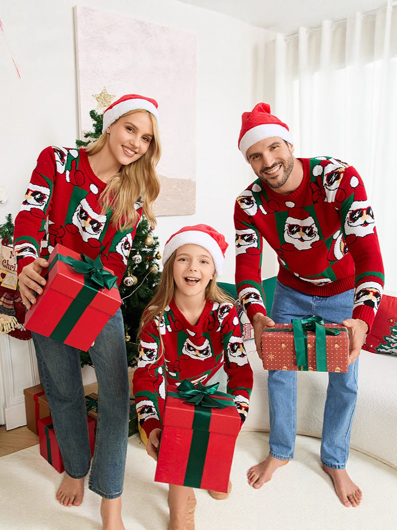2025 New European and American Parent-Child Clothing Sets Cross-Border Christmas Sweaters Knitted Sweaters Parent-Child Family Clothing Sweaters in Stock