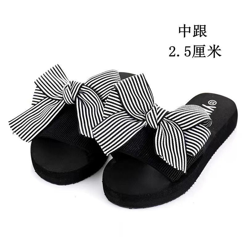 Mid-summer high-heeled slipper butterfly flower women's beach shoes thick-soled sandals and slippers Korean-style non-slip slippers for women