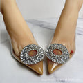 ZA High Heels 2024 Spring and Summer New PVC Fashion All-match Sandals Rhinestone Square Buckle Pointed French Temperament Single Shoes