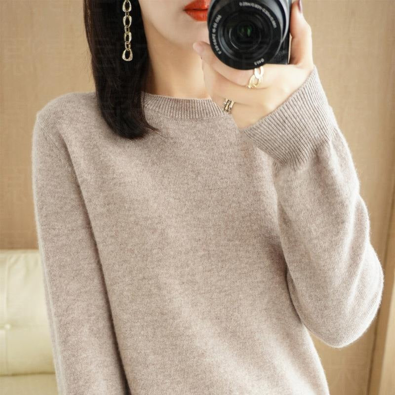 Autumn and Winter New Round Neck Sweater Women's Pullover Sweater Solid Color Long Sleeve Women's Thin Inner Short Base Shirt for Women