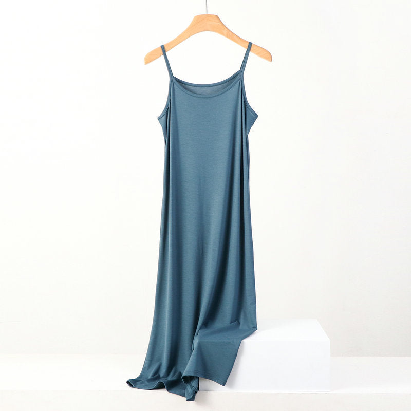 Plus Size Spring and Summer All-match Slim-fit Long Inner Nightgown Sling Modal Cotton Women's Solid Color Base dress