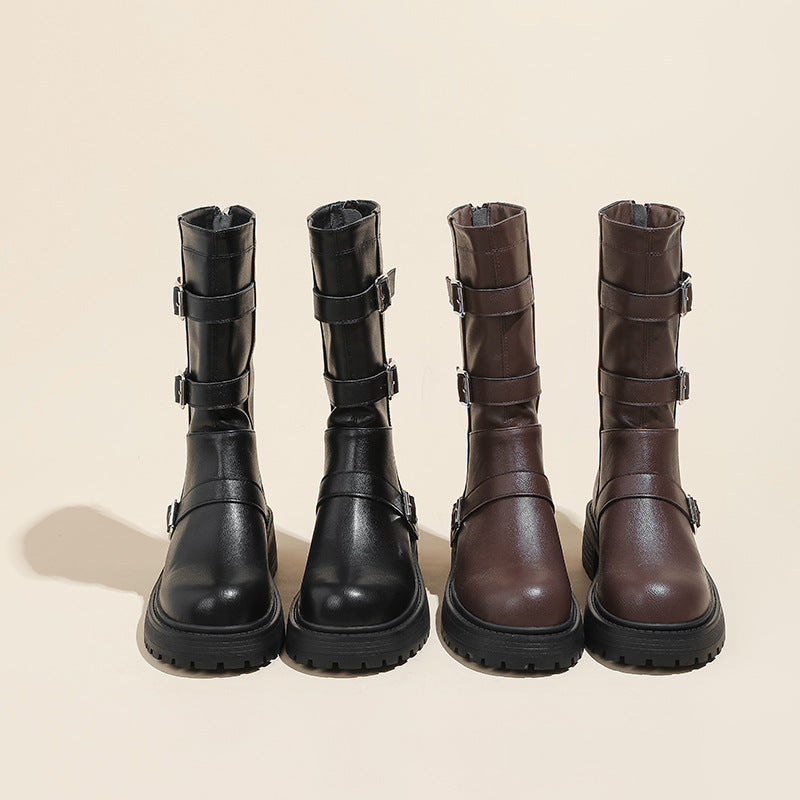 Retro Mid-Calf Boots for Women 2025 Autumn and Winter New Round-Toe Thick-Soled Short Boots Simple and Versatile Fashionable Western Cowboy Boots