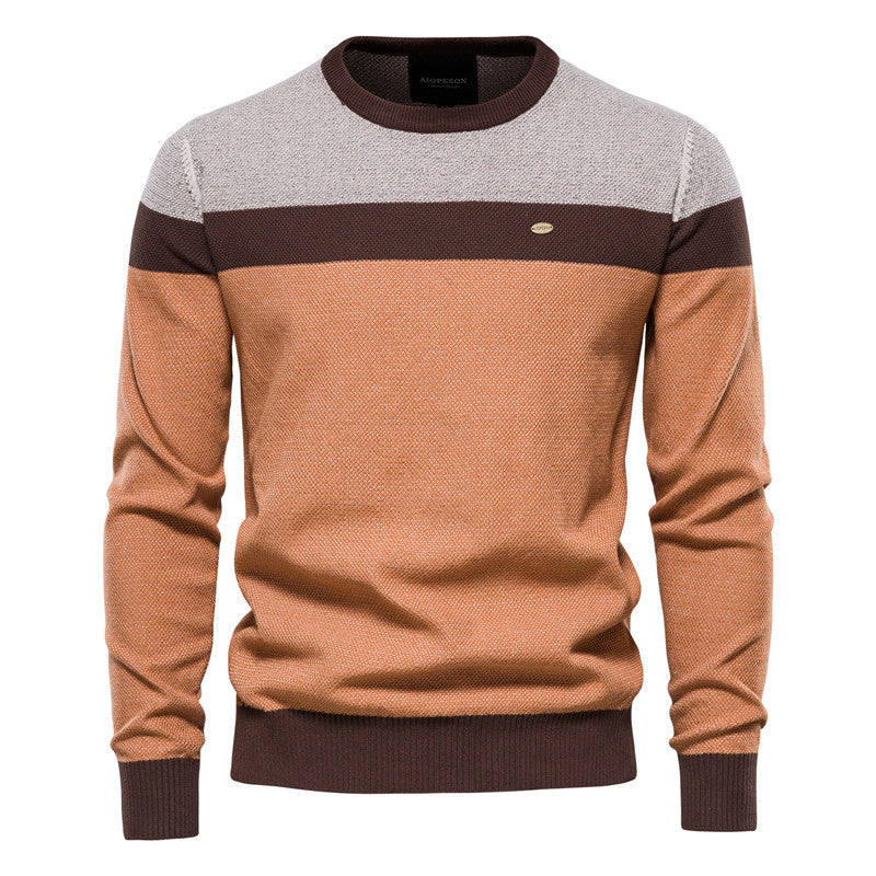 New Round Neck Men's Sweater Men's Long Sleeve 2024 Splicing Autumn and Winter Sweater Stripesd Men's Knitwear Casual Fashion