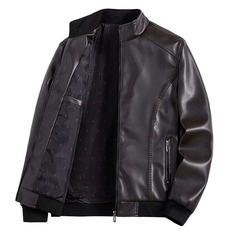 Spring and Autumn Men's Lapel Leather Jacket Loose Fashionable Fat Plus Size Extra Large Size Leather Jacket for Fat Men Casual Thin Leather Jacket