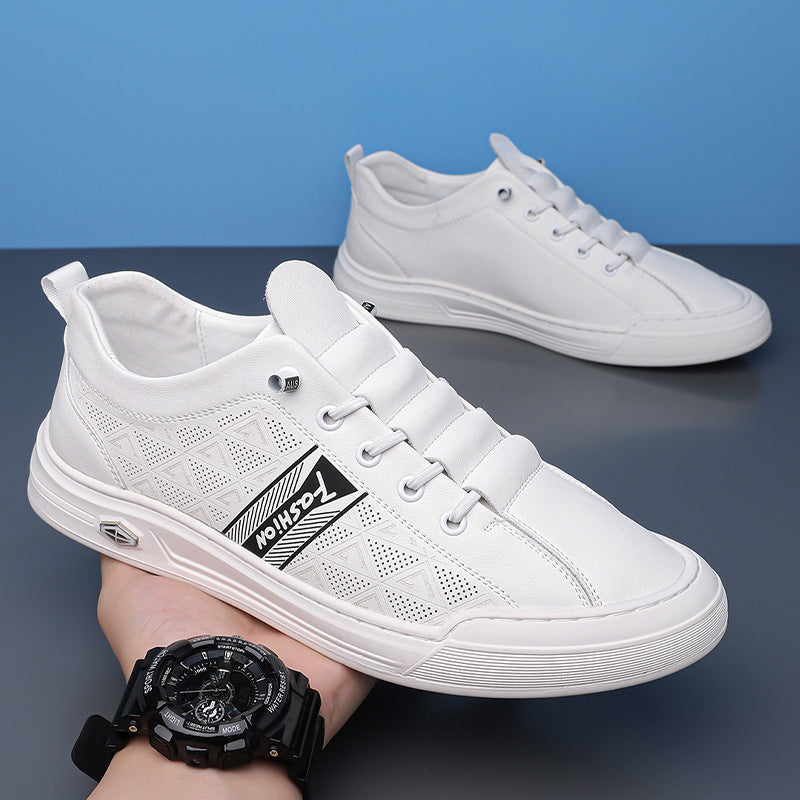 Men's Shoes 2025 New Summer Breathable Versatile Sports Sneakers Men's Casual Leather Shoes One-Legged White Shoes