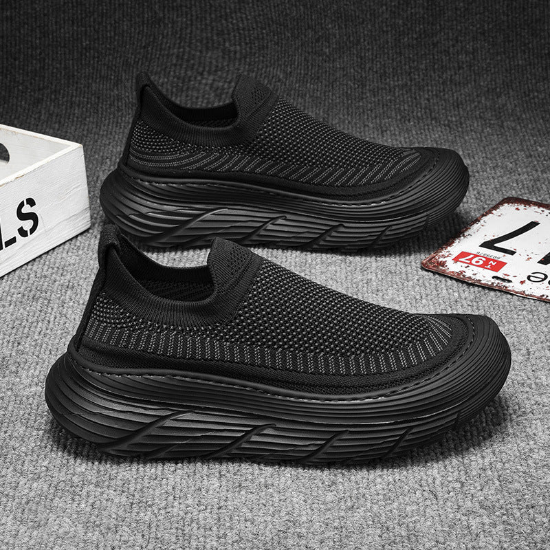 New Summer Shoes  Korean-style Trendy Casual Shoes Fly-woven Breathable Mesh Shoes Thick Sole Increased Sports Mesh Shoes
