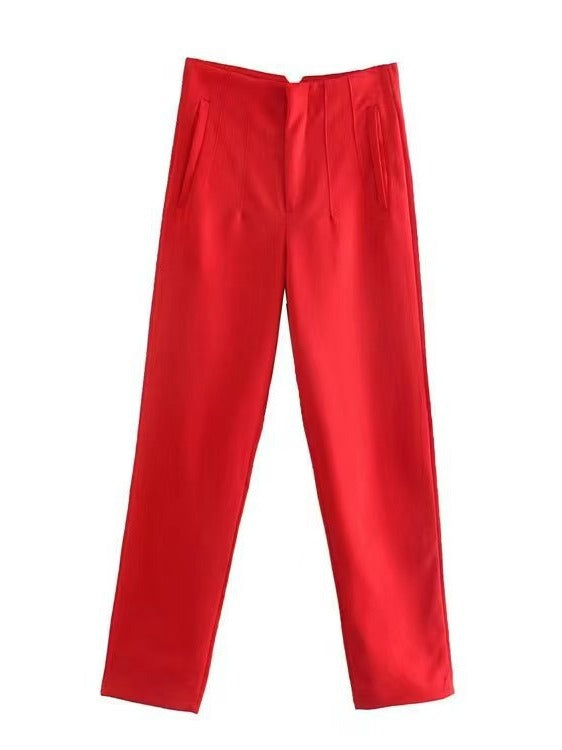 Women's Trousers European and American Amazon Cross-Border New Slim Fit Solid Color Pleated Micro-Elastic Formal Straight Pants Casual Pants