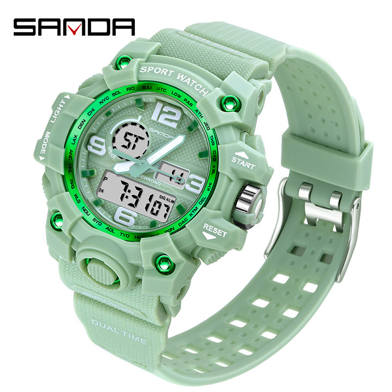 Sanda Hot-Selling Watch Korean Version Student Party Multi-Functional Waterproof Alarm Clock Electronic Watch Cool Dual Display Luminous Sports Watch