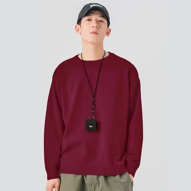 Autumn and Winter Crewneck Sweater Men's Inner Solid Color Base Shirt Loose plus size Warm Knitted Sweater Pullover Sweater