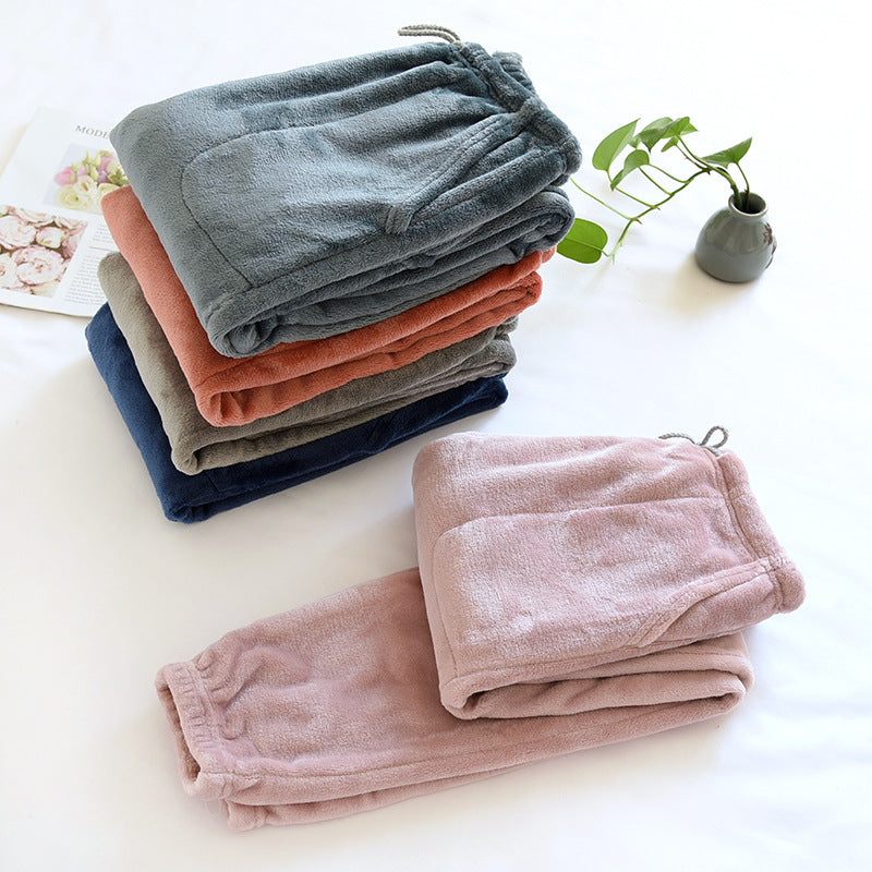 Women's Pajama Pants Flannel Thickened Warm Pants Couple Autumn and Winter Coral Fleece Casual Home Pants for Outer Wear