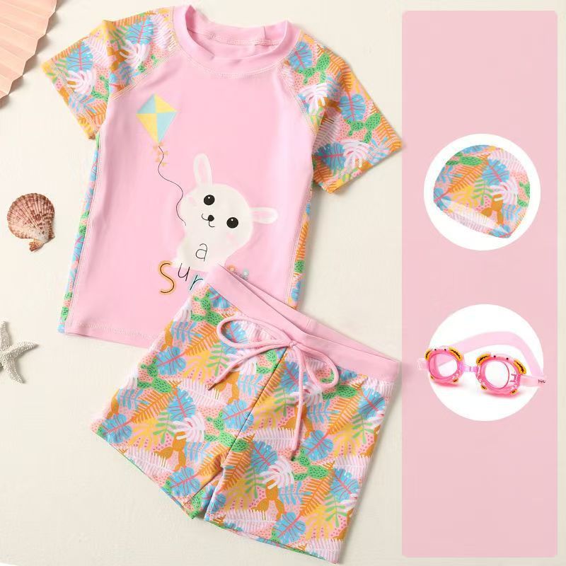 Children's swimwear boys and girls split swimwear swimming trunks suit children's summer quick-drying short-sleeved manufacturers wholesale