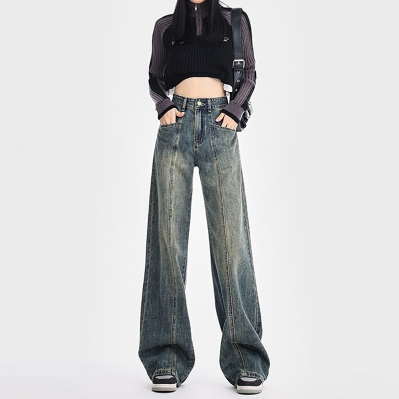 High-Waisted Wide-Leg Jeans for Women 2026, Slimming and Drapey, Loose American-Style Straight Pants, Suitable for Pear-Shaped Body Types