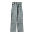 Workwear Jeans Male Teenagers Spring and Autumn Big Pocket Junior Senior high school Students American Casual Elasto Waist Long Pants
