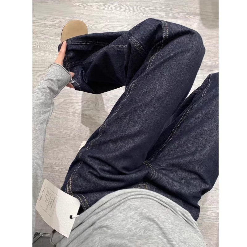 Denim Jeans Women's Autumn and Winter chubby girl High Waist Slimming Vintage Straight Pants Pear-shaped Narrow Figure