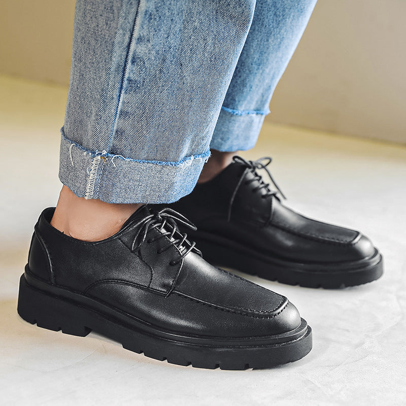 Men's Shoes New British Men's Casual Business Formal Wear Thick Bottom Lace-up Youth Suit Leather Shoes Men's Korean Style WF596