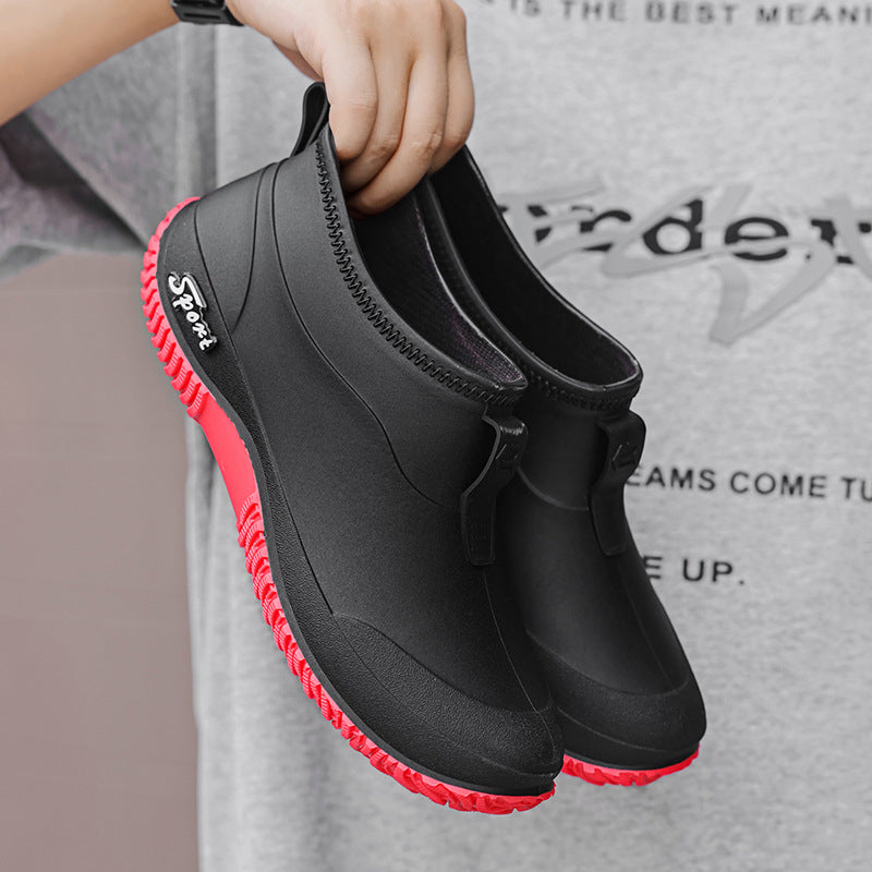 2026 Cross-Border Fashion Short Waterproof Men's Rubber Shoes Camouflage Army Green Rain Boots Outdoor Mountain Fishing Water Shoes Short Style