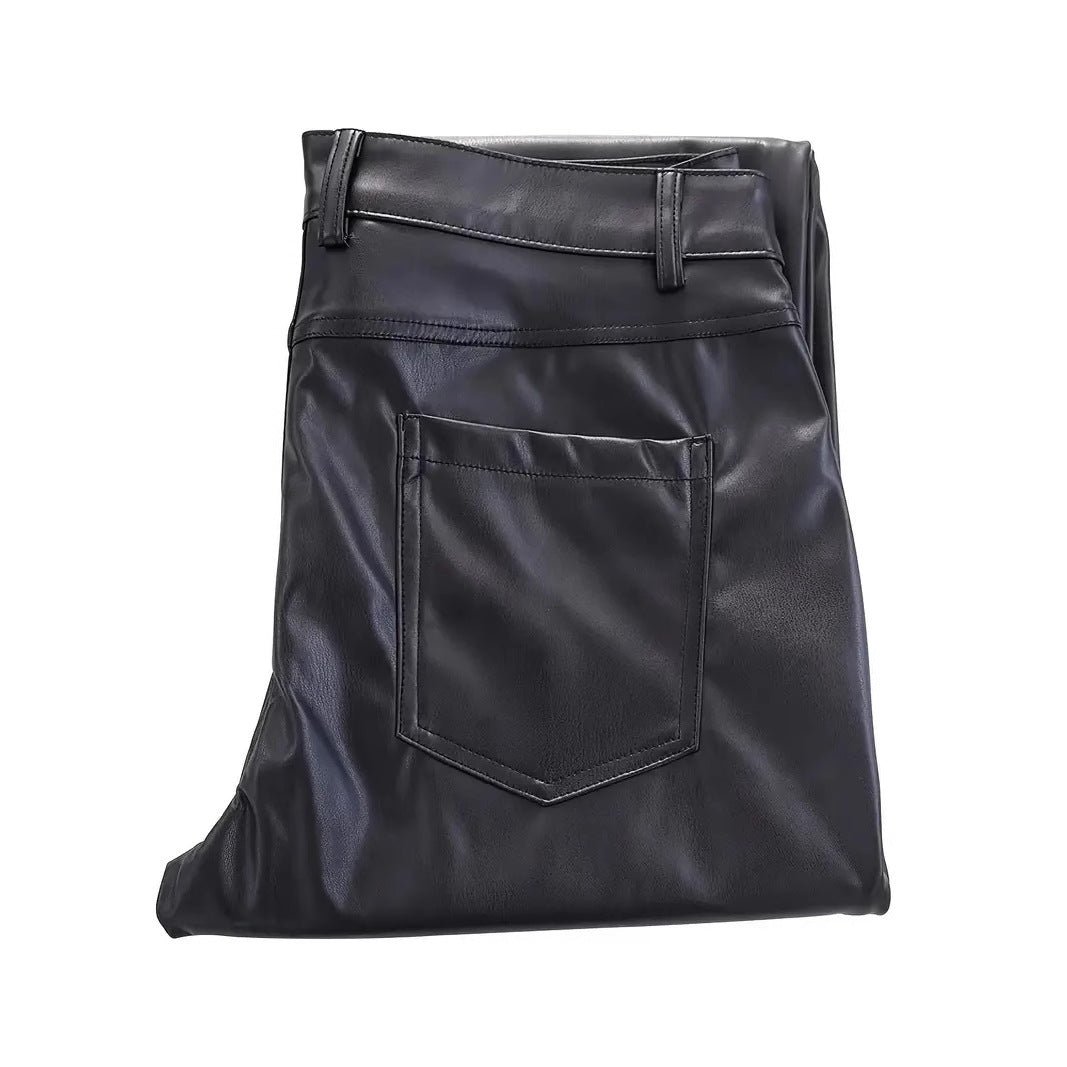 Cross-Border Leather Pants Men's Elastic Slim Fashion Leather Pants Men's Outdoor Cycling Casual Windproof Trousers