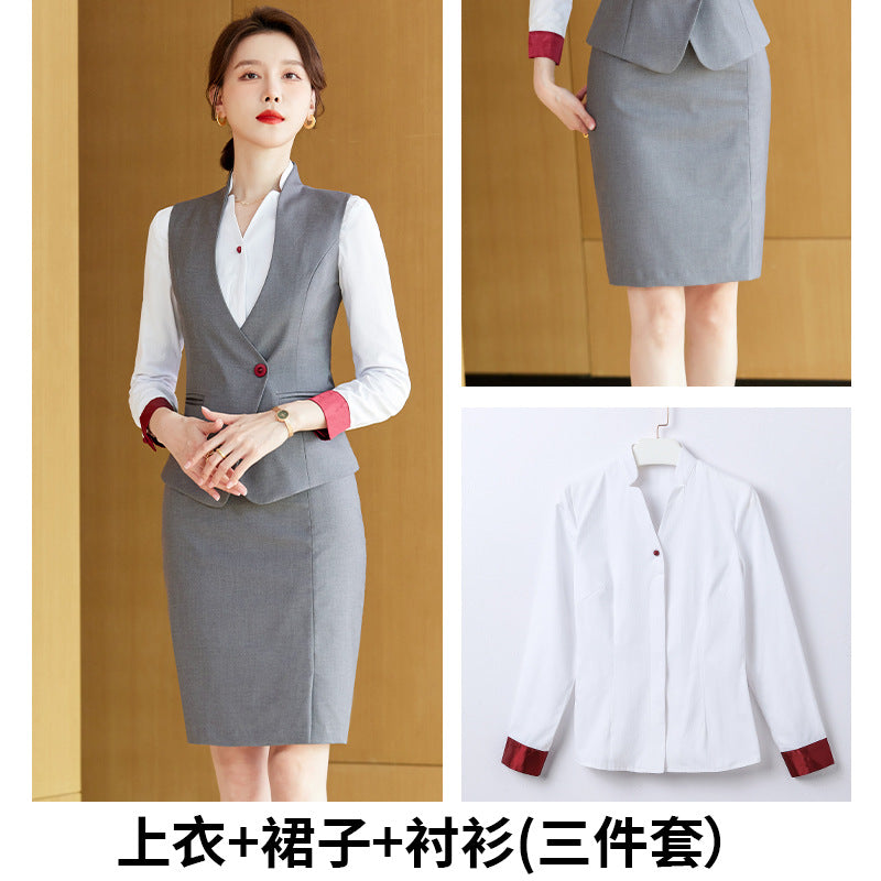 Gray vest suit men and women with the same style spring and autumn temperament hotel front desk overalls business attire vest sales tooling