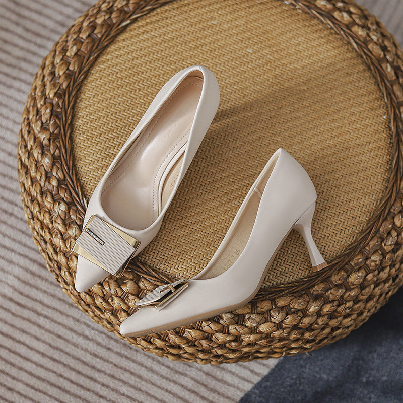 9877-1 Stiletto girls High Heels 2024 Spring and Summer New Style Comfortable Pointed Toe Professional Work Shoes Elegant Single Shoes