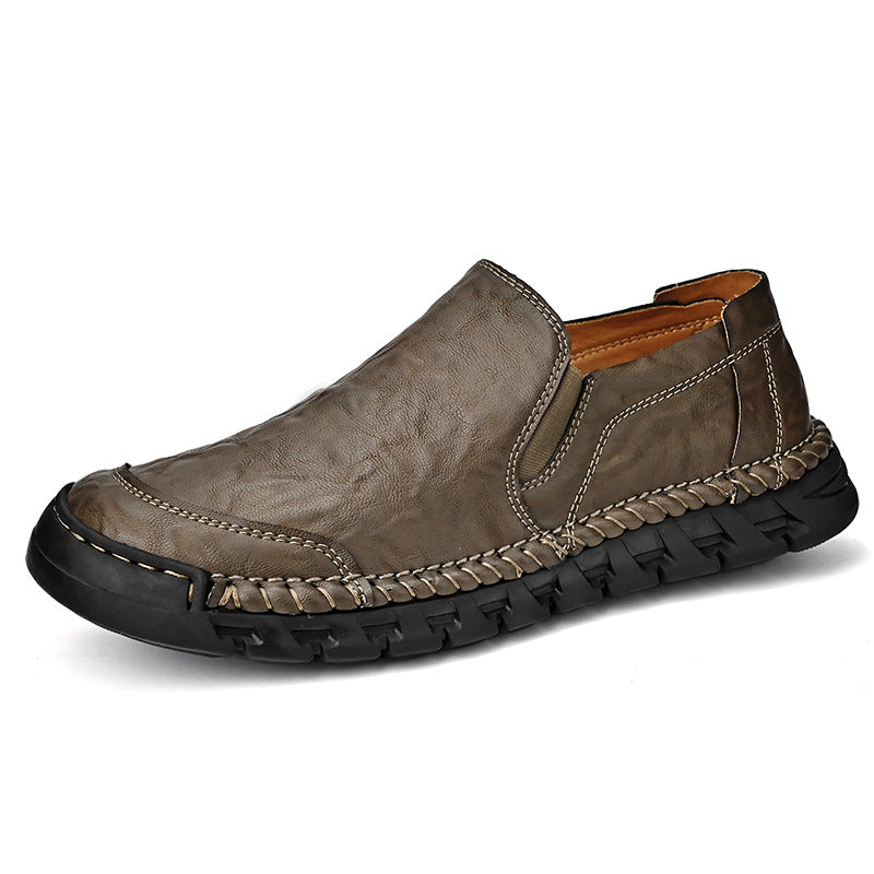 Casual Leather Shoes for Men 2025 Autum New Soft Sole Non-Slip Stitched Sole Lace-Up Men's Shoes Loafers Middle-Aged and Elderly Dad Shoes