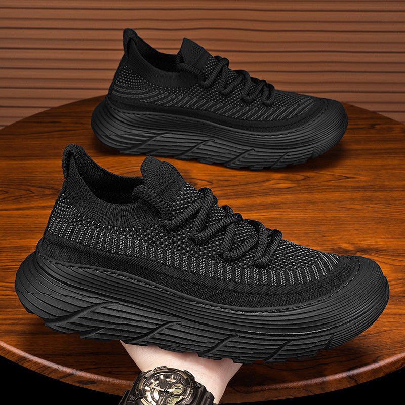 New Summer Shoes  Korean-style Trendy Casual Shoes Fly-woven Breathable Mesh Shoes Thick Sole Increased Sports Mesh Shoes