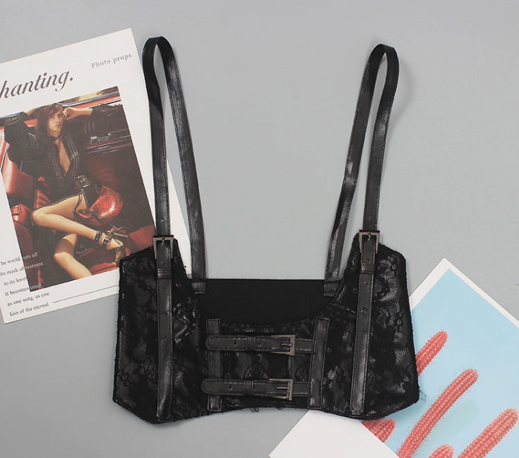 All-match decorative vest strap elastic wide belt women's leather vest camisole waist seal lolita