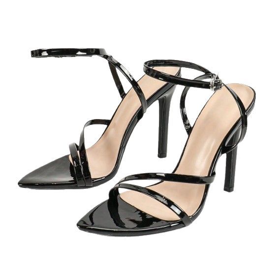 Cross-Border European and American Women's Pointed-Toe Patent Leather Straps Cross Ankle Straps Stiletto Sandals Fashion Party High Heels