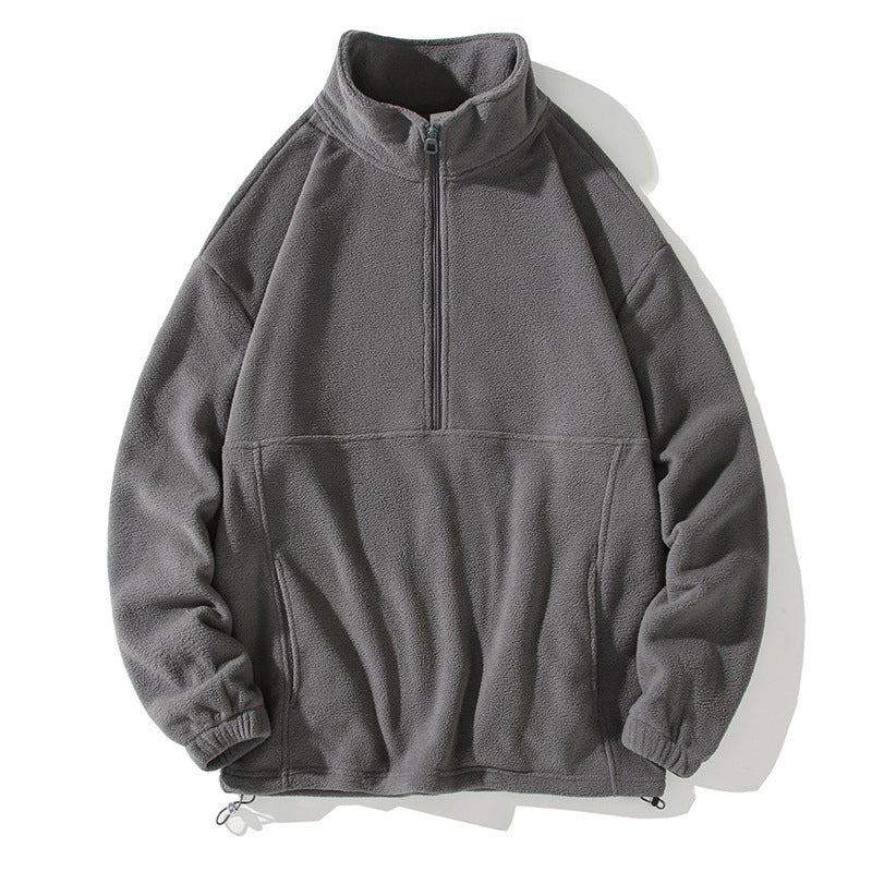 Polar Fleece Sweatshirt Men's 2025 Autumn and Winter Pure Color Half-Zip Pullover Sweatshirt Stand Collar Warm Thickeneded Top
