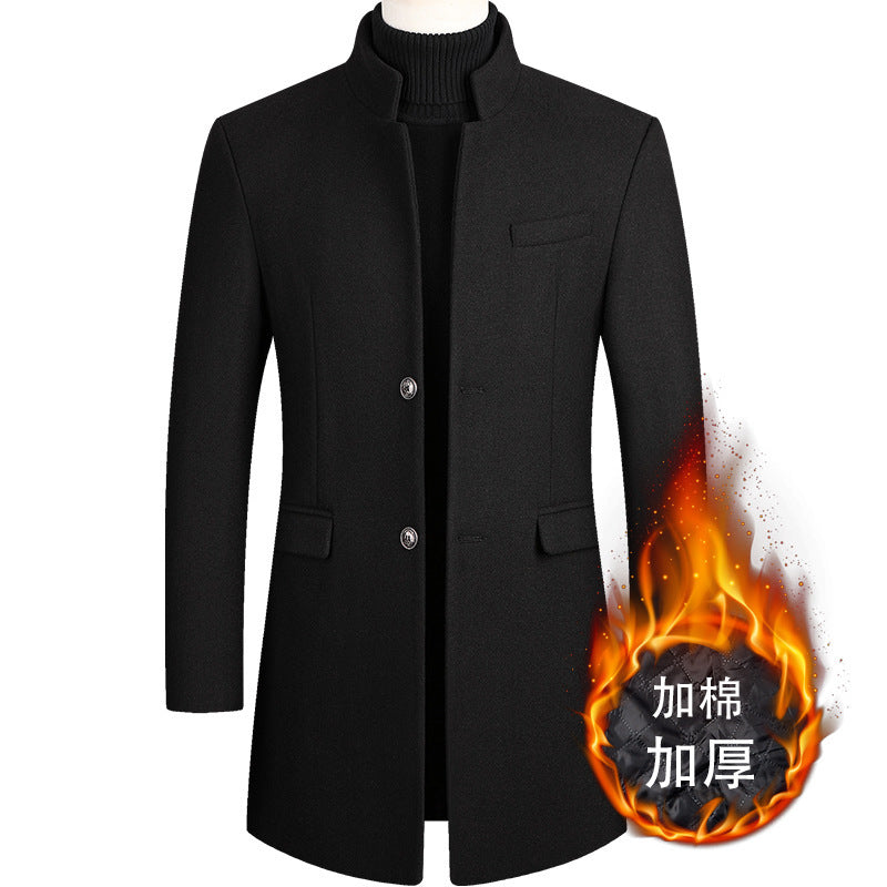 2024 Autumn and Winter Men's Woolen Coat Long Windbreaker cotton and thickening Men's Coat Dragon and Phoenix Men's Jacket