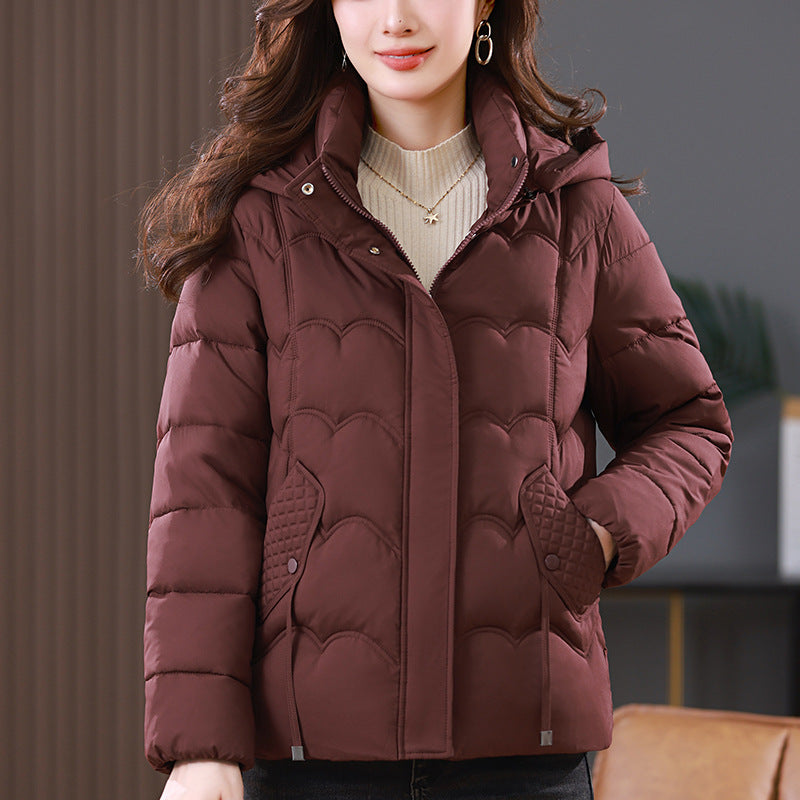 Fashionable Hooded Western Style Thickened Down Cotton-padded Coat Women's 2024 New Loose Simple All-match Casual Warm Cotton-padded Coat