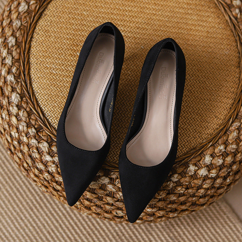 9878 High Heels Women's Stiletto Heel 2024 Spring and Summer New Temperament Goddess Black Single Shoes Interview Professional Work Shoes