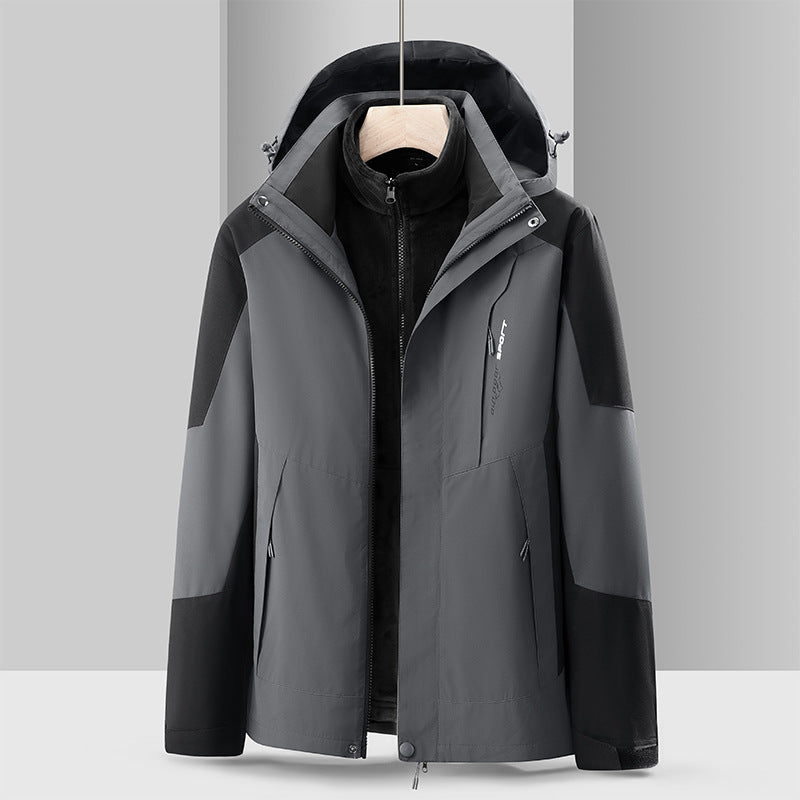 Cross-Border 2023 Outdoor Waterproof and Windproof Three-In-One Detachable Two-Piece Fleece Jacket for Men and Women, Mountaineering Clothing