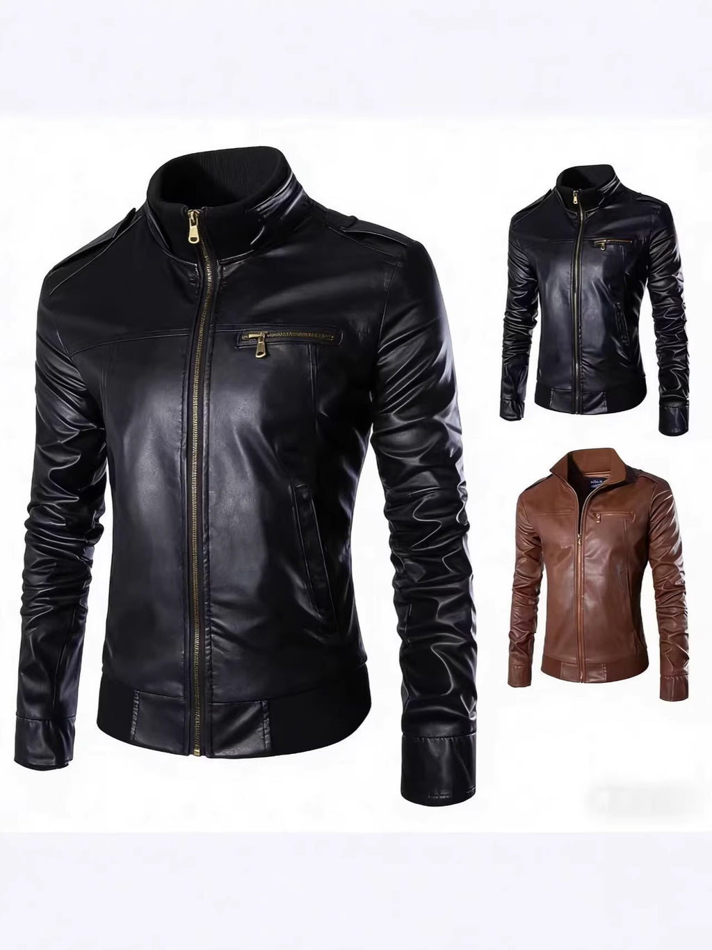 Wholesale Men's Motorcycle Leather Jackets for Foreign Trade, 2023 Spring, Autumn, and Winter New Leather Coats, Korean Style Slim-Fit Men's Leather Jackets