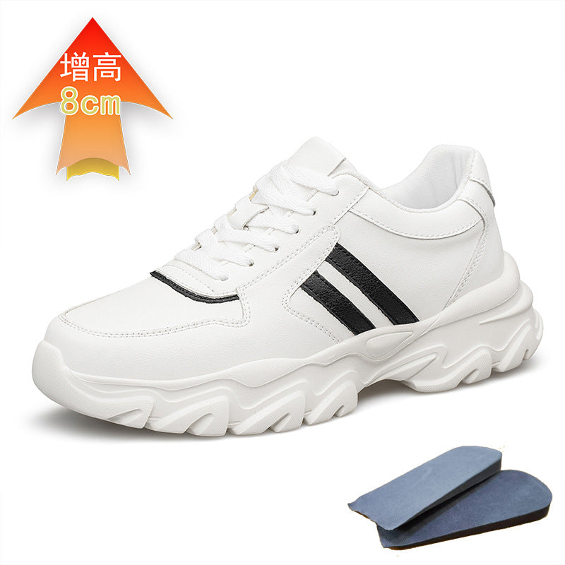 Men's Shoes Inner Height Increase 6/8 Sports Casual Shoes Spring Low-top Cowhide Face Thick-soled Running Small White Sneakers
