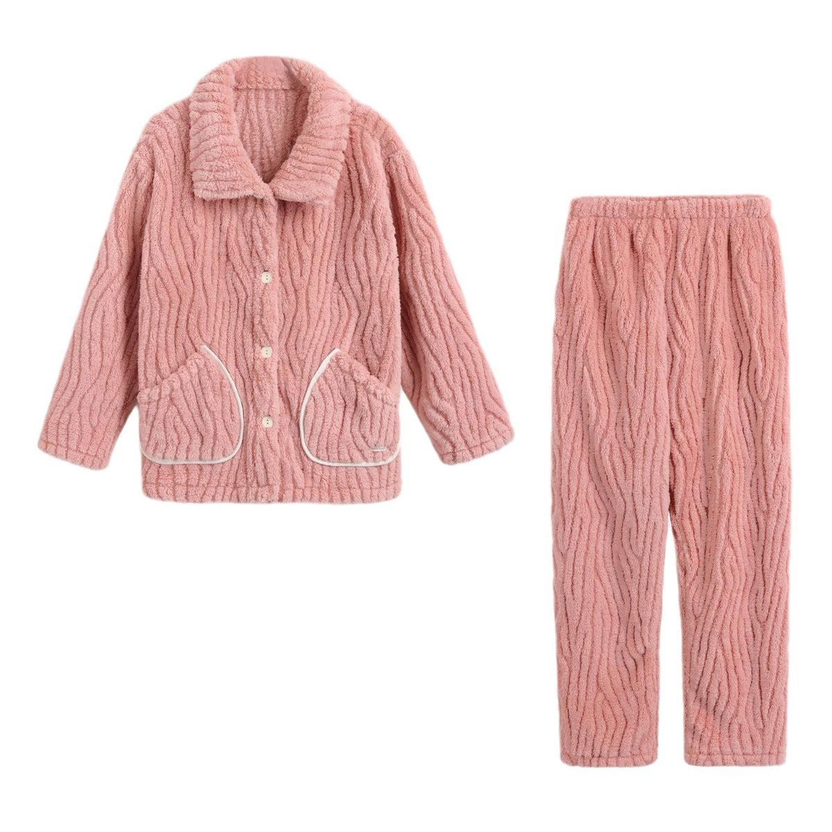 Autumn and Winter Thickeneded Warm Square Collar Lapel Pajamas Coral Velvet Cardigan Simple Wearable Home Clothes Couple Set