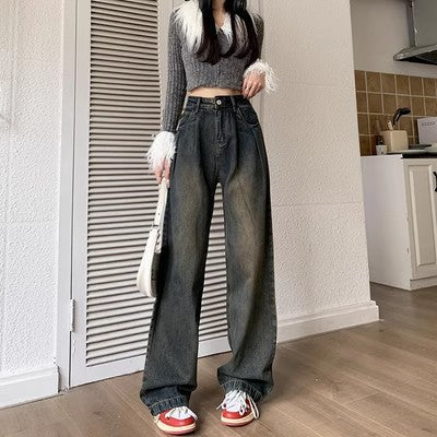 White Wide-Leg Jeans for Women, Summer Thin Fashion Slimming Loose Casual Pleated Drape Versatile Floor-Length Pants