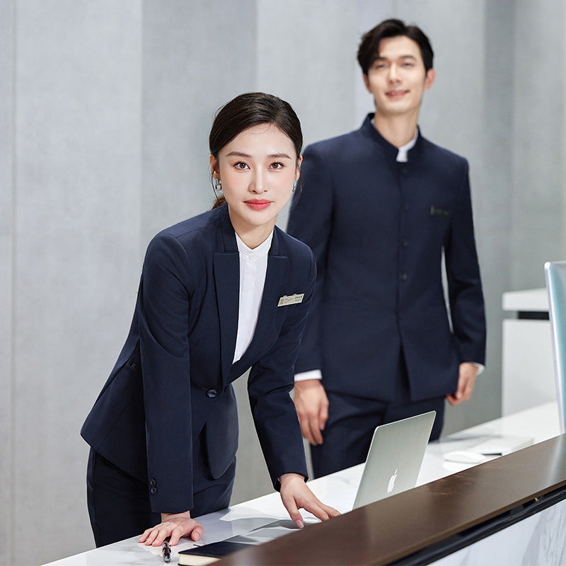 Gray Business Attire for Men and Women, Autumn and Winter Slim Business Bamboo Pattern Suit, Women's Trousers and Vest